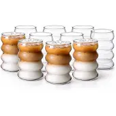 Glozini Wavy Bubbelglazen - 530ml - Set van 8 - Geribbelde Glazen - Bubble Glas - Esthetische Cocktailglazen