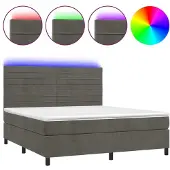 vidaXL Boxspringbed met matras en LED-verlichting, donkergrijs, 160x200 cm, fluweel