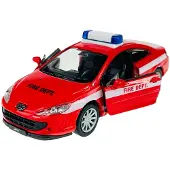 Welly Peugeot 407 Coupe Brandweer Modelauto 1:34 Metallic Rood