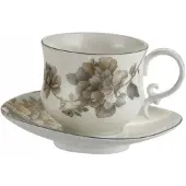 Marco polo Merkloos Elegante Porseleinen Kop en Schotel, 220ml, Bloemendessin