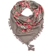 Szaleo Folk sjaal met bloemenprint en franjes - beige