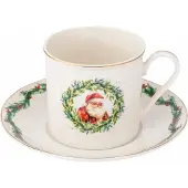 Altomdesign Altom Design Porseleinen Kop & Schotel - Kerstkrans 220ml