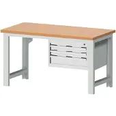Bott cubio werkbank, handmatig in hoogte verstelbaar, beuken werkblad 40 mm, B 1500 x D 750 x H 740-1140 mm, tot 1200 kg, lichtgrijs RAL 7035