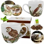 Duo Porseleinen Mok 460ml - Elegante Mok met Uil, perfect cadeau
