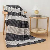 Cotton World Zachte Microvezel Plaid / Deken Grijs 200x220 cm - Elegant Gestreept