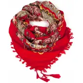 Szaleo Folkloristische Dames Sjaal met Franjes en Bloemenprint - Rood
