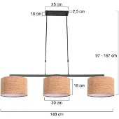 Steinhauer 3-lichts hanglamp Stang met kurk kappen