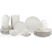 Alpina serviesset 8 Persoons - Aardewerk Servies 40-Delig - Bordenset met Ontbijtborden, Dinerborden, Kommen, Kopjes en Schotels - Servies Set Vaatwasser- en Magnetronbestendig - Wit