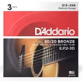 D'addario And Co STRINGS FOR ACOUSTIC GUITAR EJ12-3D BRONZE 80/12 MEDIUM 13-56 (3 SETS)