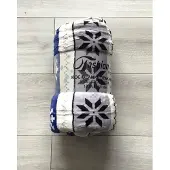 Cotton World Kerstdeken Microvezel 220x200cm Wit Blauw Rendier
