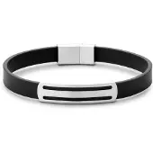 Lucleon Nomen | Zilverkleurige en Zwarte Gestreepte ID-armband