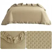 Cotton World Pittige Rosella Sprei 170x210cm met Ruche - Beige
