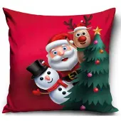 Carbotex Kerst Kussenhoes 40x40 cm - Sinterklaas & Sneeuwpop - Zacht Microvezel