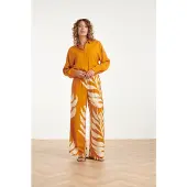 Smashed Lemon Wijde pantalon met botanische blad print oker geel |