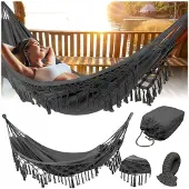Dondolio Dubbele XL Boho Hamak Antraciet - 220kg Draagvermogen & Schoffels
