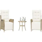 vidaXL 3-delige Bistroset met kussens poly rattan beige