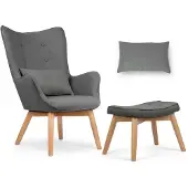Sofotel Norse – Fauteuil "Oorfauteuil" met Voetenbank – Klassiek Grijs