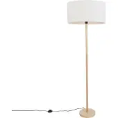 QAZQA Houten vloerlamp met ovale linnen kap wit 50cm - Mels