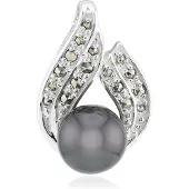 Cavill - Zilveren Hanger - 925 Sterling Zilver - 8 mm Tahiti Parel - 0,148 ct Marcasiet Pavé - Elegante Ronde Parel Sieraden Dames