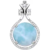 Cavill - Zilveren Hanger - 925 Sterling Zilver - 4,92 ct Larimar Ronde Cabochon - 45 Witte Topaas - Elegant Designer Sieraad