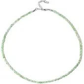 Cavill - Zilveren Halsketting - 925 Sterling Zilver - 25,151 ct Natuurlijke Groene Chrysopraas - Verstelbaar 45-50 cm - Elegante Facetgeslepen Kralen