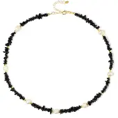 Cavill - Zilveren Halsketting met 68,46 ct Zwarte Toermalijn en Witte Zoetwaterparels - 925 Sterling Zilver - Elegant verstelbaar