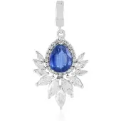 Cavill - Zilveren Hanger - 925 Sterling Zilver Geplatineerd - Nepalese Peervormige Kyaniet 1.95 ct - 3.97 ct Zirkonia - Elegant Nepal Sieraad