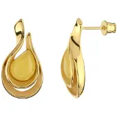 Cavill - Zilveren Oorbellen Barnsteen Druppelvorm - 925 Sterling Zilver Verguld - 2 Ct Milky Baltic Amber - Elegant Design 26mm