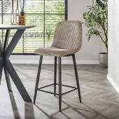Dimehouse Moderne Barkruk Lento Rib Rock Stof Zand Ribstructuur