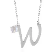 Cavill - Moderne Zilveren Halsketting met Platinageplateerde Hanger - 925 Sterling Zilver - Regenboog Maansteen 0,40 ct - Elegante Damesketting