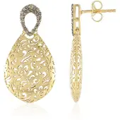 Cavill - Elegante Oorbellen - 925 Sterling Zilver Verguld - Champagne Diamant 0 239 ct Rond - Filigraan Design Klapsluiting