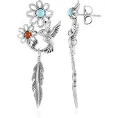 Cavill - Zilveren oorbellen 925 sterling - Turkoois 0,405 ct & Rode Onyx 0,27 ct - Filigrain Boho stijl - Lange 53 mm