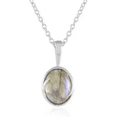 Cavill - Zilveren Halsketting - 925 Sterling Zilver - 1,71 ct Ovale Labradoriet Cabochon - Natuursteen uit Ghana - Elegant Design - 45 cm