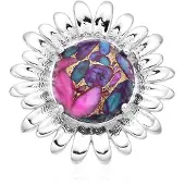 Cavill - Zilveren Hanger - 925 Sterling Zilver - Turquoise Mozaïek 3,72 ct - Ronde Cabochon 11mm - Bloemvorm - Dames Sieraad Modern