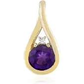 Cavill - Gouden Hanger 9K Geelgoud - Uruguay Amethist 0,638ct Rond Geslepen - Elegante Druppelvorm Met Subtiele Zirkoon - Luxe Sieraad