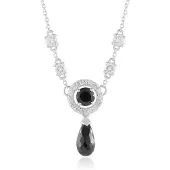 Cavill - Zilveren Halsketting - 925 Sterling Zilver Geplatineerd - Zwarte Spinel 3,348 ct Druppelvorm Briolette - Elegante Ketting 45,7 cm