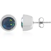 Cavill - 925 Sterling Zilver Geplaatste Zilveren Oorbellen - 2,032 ct Ethiopische Mezezo Opalen Rond 8mm - Elegante Luxe Studs