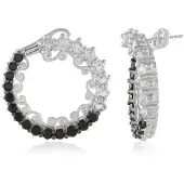 Cavill - Zilveren Oorbellen 925 Sterling - Witte Topaas 3,99 ct & Zwarte Spinel 3,39 ct - Elegant Rond Filigraan Design - Luxe Brazilianse Edelstenen