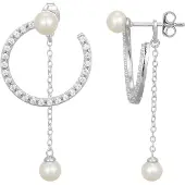 Cavill - Elegante Ronde Pareloorbellen 925 Sterling Zilver - 4 Witte Zoetwaterparels 4,5 mm - 50 Pavé Zirkonia 0,488 ct