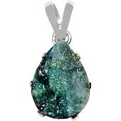 Cavill - Zilveren Hanger 925 Sterling Zilver - 7 Karaat Groen-Blauwe Silica Druzy Peervormig - Handgemaakt Bali Barong Edelsteen - Luxe Zilver Sieraad