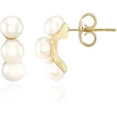 Cavill - Zilveren oorbellen 925 Sterling zilver verguld - 6 Witte Zoetwater Kweekparels 5mm - Modern Rond Design - Elegante Damespareloorbellen