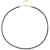 Cavill - Verstelbare Zilveren Halsketting - 925 Sterling Zilver - Royal Blue & Zilver Hematiet 60,85 ct - Elegante Kralenketting