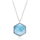 Cavill - Zilveren Halsketting 925 Sterling Zilver - 7,73 ct Larimar Hexagon Cabochon - Maritieme Elegante Dames Ketting