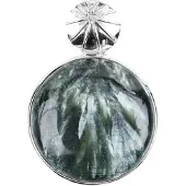 Cavill - Zilveren Hanger met Serafiniet 62 ct Ronde Cabochon - 925 Sterling Zilver - Groene Edelsteen uit Rusland - Stijlvol Sterdetail - 45x31 mm