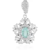 Cavill - Zilveren Hanger Geplatineerd - 0 74 ct Paraiba Kleurige Ovale Smaragd - 925 Sterling Zilver - Elegante Hanger met Cambodjaanse Zirkonen