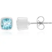 Cavill - Zilveren Oorbellen - 925 Sterling Zilver Geplatineerd - 2 Ratanakiri Zirkonen 2,009 ct Antiek Kussen - Helderblauw Elegant - 6 mm