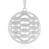 Cavill - Zilveren Hanger 925 Sterling Zilver met 140 Cambodjaanse Zirkonen 0,891 ct - Pave Rond Modern Elegante Ketting 33x25 mm