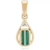Cavill - 9K Geelgouden Hanger - Groene Benedito Toermalijn 0 46 ct en Zirkoon 0 04 ct - Elegante Octagonale Toermalijn - Luxe Dames Sieraad