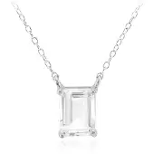 Cavill - Zilveren Halsketting - 925 Sterling Zilver - Witte Nigeriaanse Topaas 1 65 ct - Achthoekige Slijpvorm 45 cm - Elegante Dames Sieraden