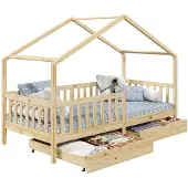 Idimex Huisbed ELEA, 90 x 200 cm, van massief grenenhout met lades - naturel